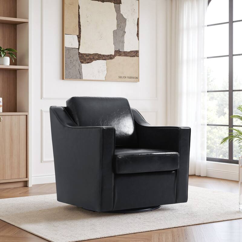 UIXE Chenille/Leather Swivel Barrel Chair Accent Chairs For Living Room