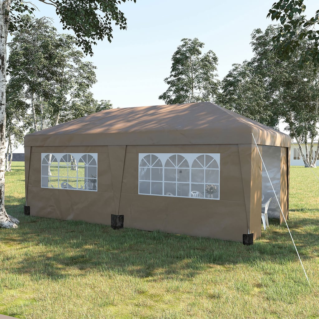 Outsunny 19' x 10' Pop Up Canopy with Sidewalls, Height Adjustable Large Party Tent with Leg Weight Bags