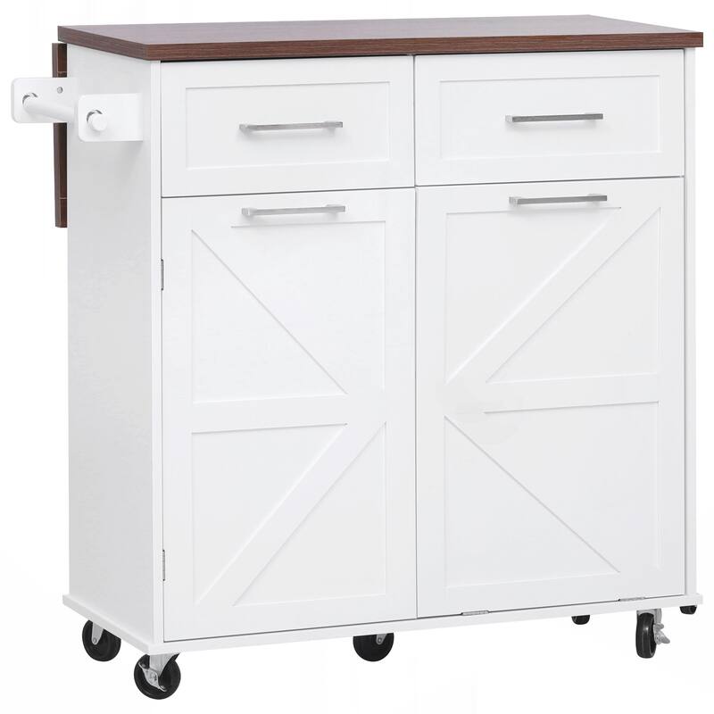 Kitchen Island with Drop Leaf, Kitchen Storage Island with Removable Side Racks, Two Drawers