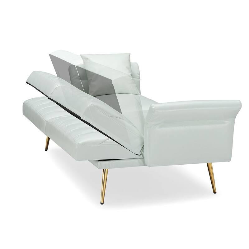 Futon Sofa Bed, Faux leather Foldable Couch Convertible Loveseat Sleeper Daybed with Adjustable Armrests for Small Space