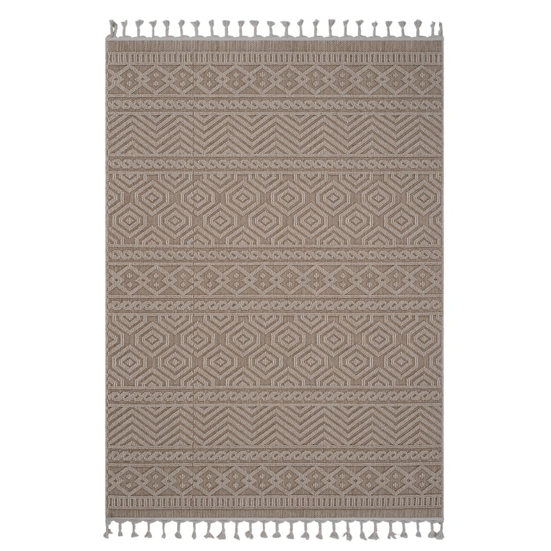 Guros Collection Mocha / Geometric Indoor / Outdoor Non-Shedding Area Rug - 93" D x 79" W x 0.28" H