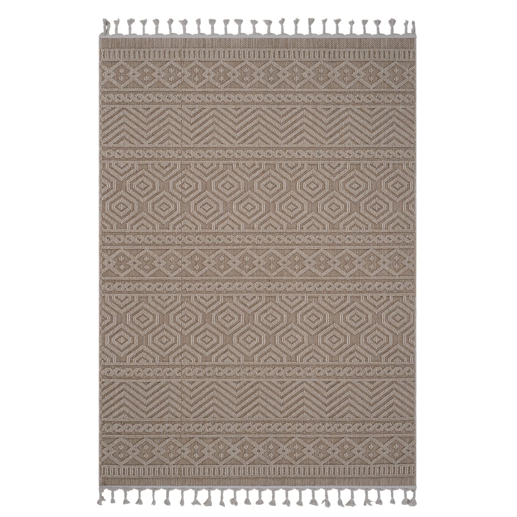 Guros Collection Mocha / Geometric Indoor / Outdoor Non-Shedding Area Rug