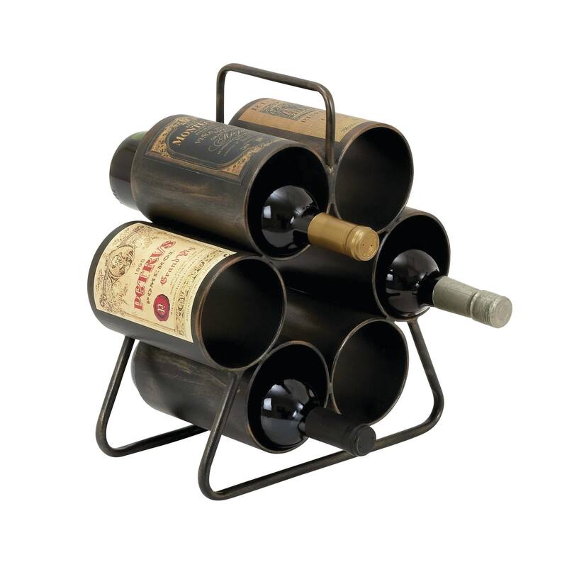 Metal 6 Bottle Wine Rack - Black - Roche River Decor - 6"W x 12"L x 14"H