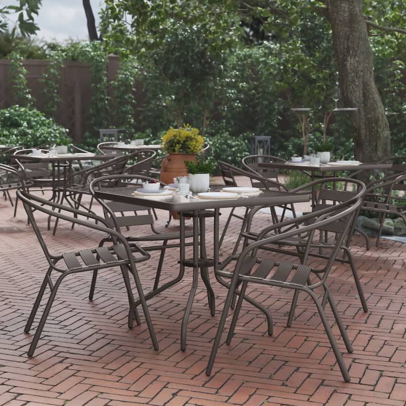 Modern Aluminum Slat Stacking Outdoor Restaurant Chairs (Set of 4) - Bronze