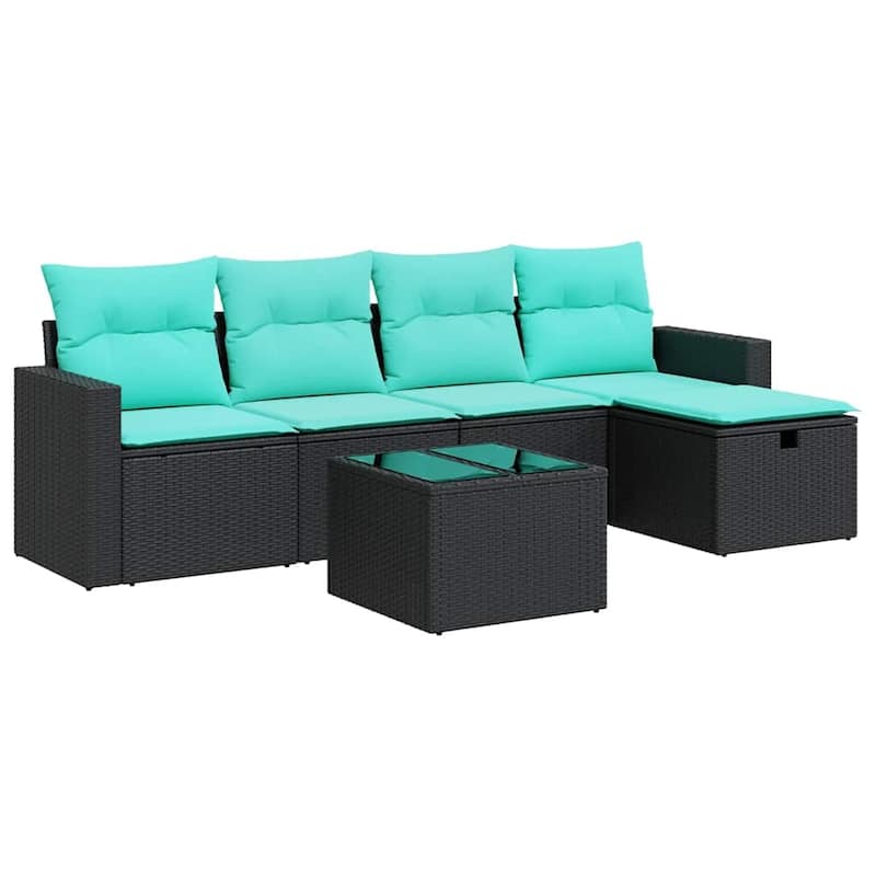 vidaXL Patio Sofa Set with Cushions Outdoor Conversation Furniture Poly Rattan - 21.7" x 24.4" x 27.2"