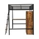 preview thumbnail 6 of 10, Full Size Black Metal Bed with Wardrobeand & Storage Shelves, Space-Saving Loft Bed Frame w/ Ladder, Full-Length Mesh Guardrail