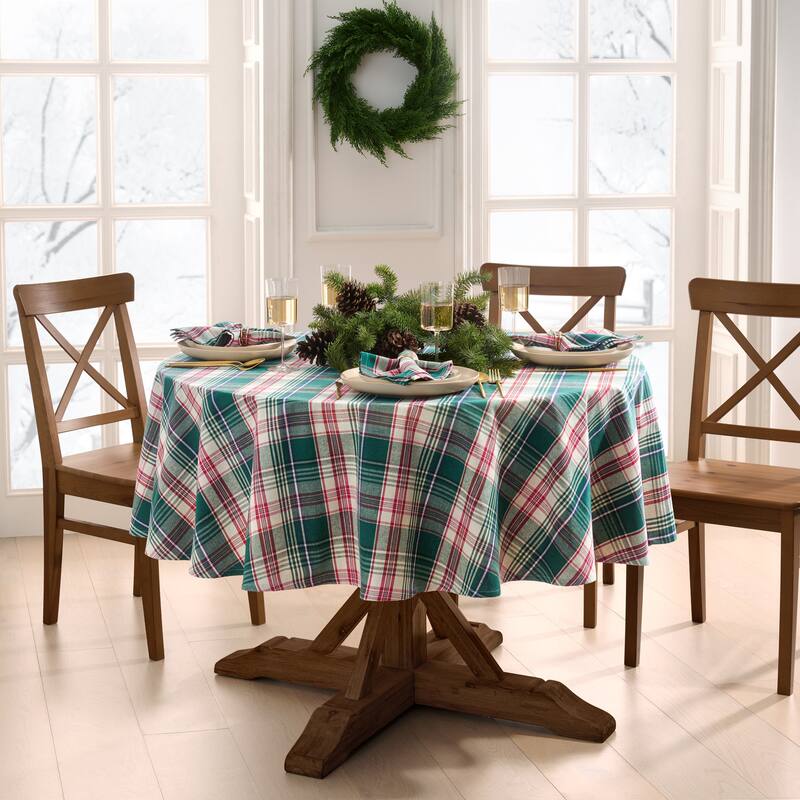 Holiday Fireside Plaid Tablecloth - 70 in. Round