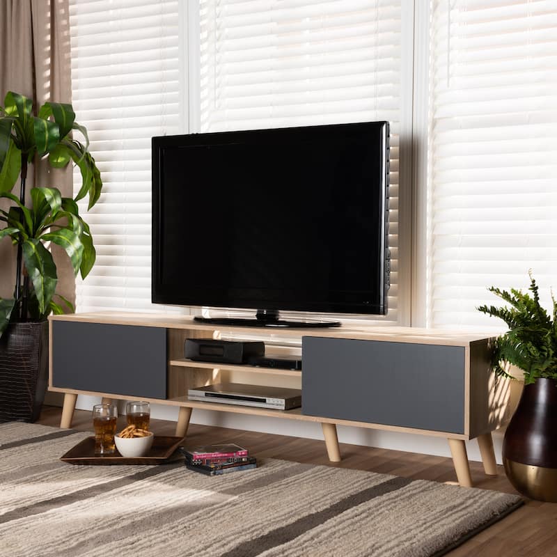 Clapton Two-Tone Grey and Oak Brown Finished Wood TV Stand