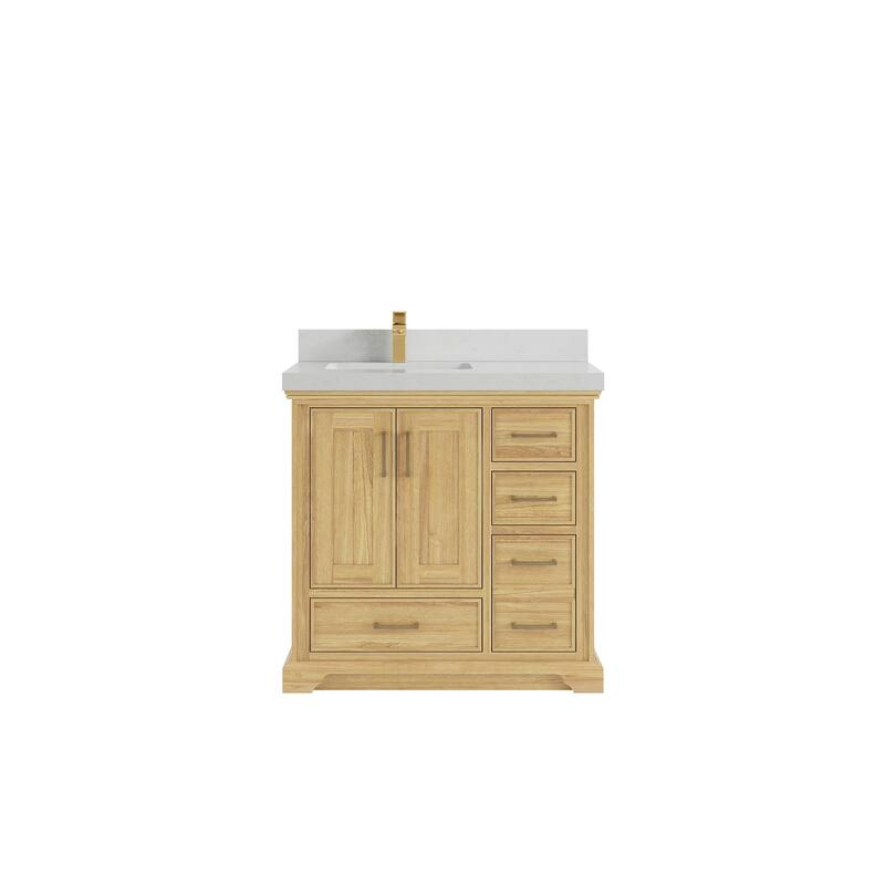 Willow Collections 36 in. W x 22 in. D Charlotte Teak Left Offset Sink Bathroom Solid Teak Vanity with Countertop