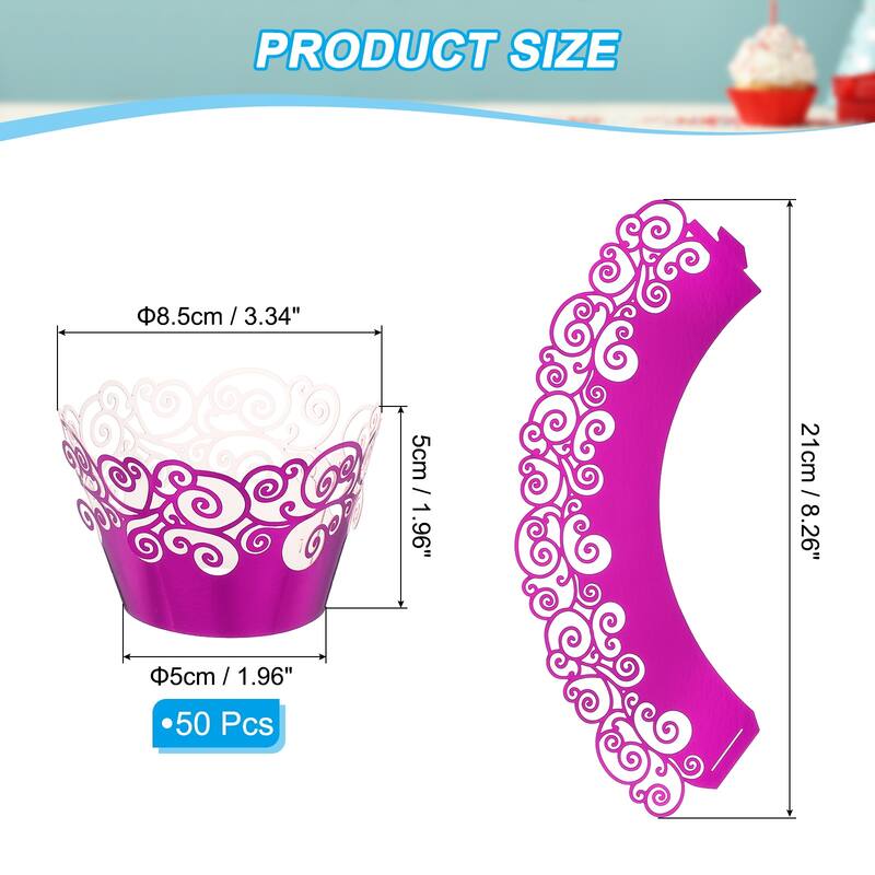Cupcake Wrappers Paper, 50 Pack Baking Cups Standard Cloud Decor - Rose Red