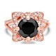 preview thumbnail 3 of 2, 14k Rose Gold 3ct Round Black Diamond Lotus Flower Engagement Ring