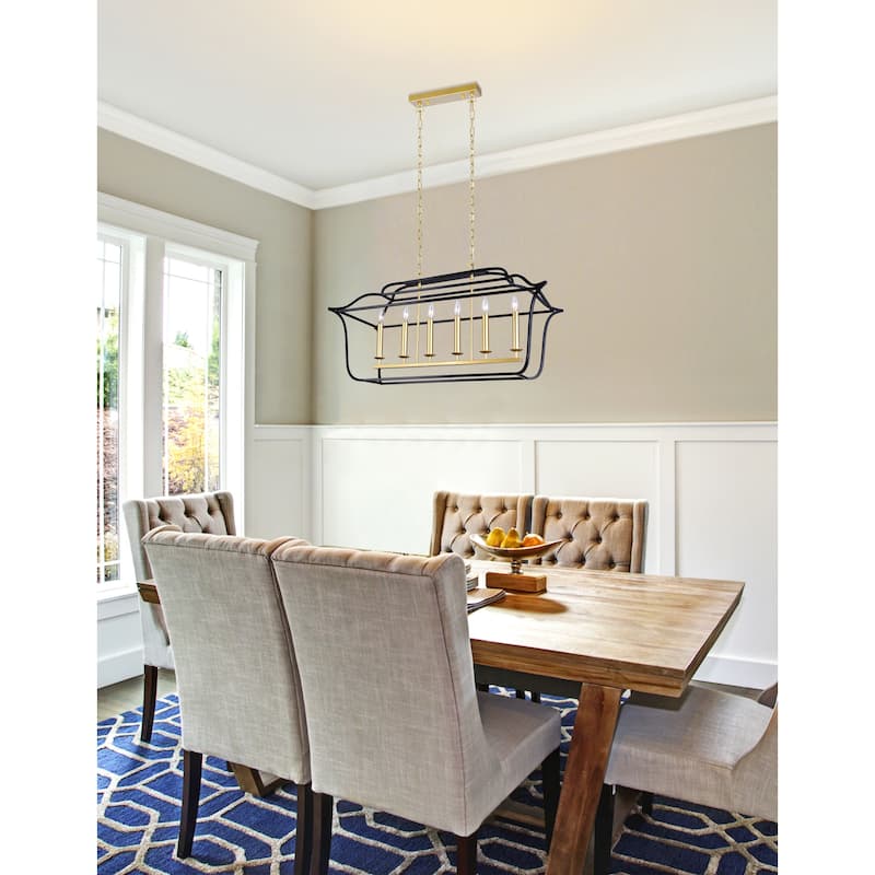 Tudor 6 Light 36in Satin Gold & Black Chandelier - Satin Gold