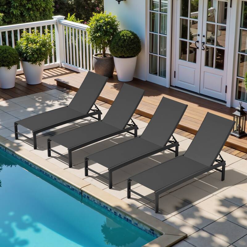 Outdoor Adjustable Aluminum Chaise Lounge Chairs for Patio Pool Terrace - See Picture