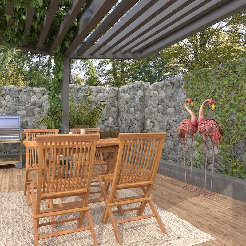 Metal Flamingo Indoor Outdoor Standing Decorative Garden Sculpture with Yellow Accents - Set of 2 Pink - Roche River Decor