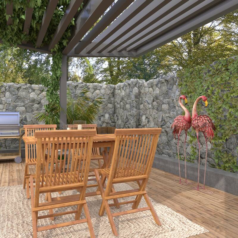 Pink Metal Indoor Outdoor Standing Flamingo Decorative Garden Sculpture with Yellow Accents and Coiled U Shaped Feet (Set of 2)