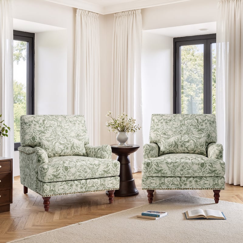 Set of 2 Mid Century Chenille Upholstered Accent Chairs