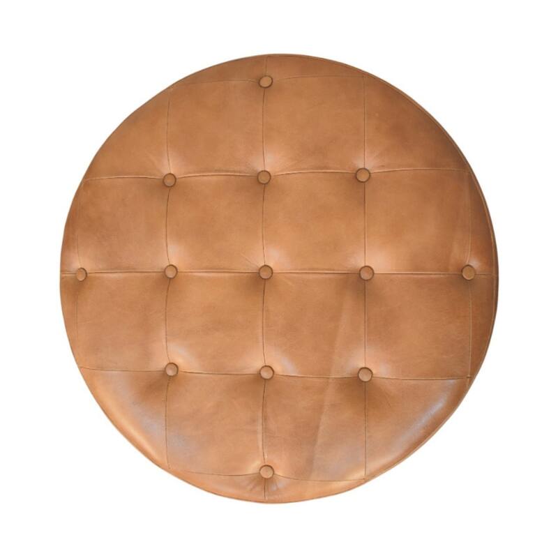 Artisan Furniture Brown Buffalo hide leather Round Ottoman