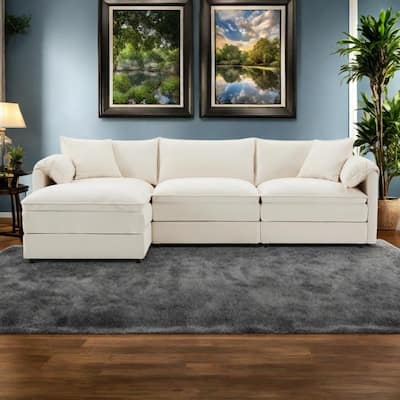 103.5" Chenille Sectional Sofa with 4-Seat L-Shaped Cloud Couch and Ottoman & Pocket Spring Cushions (330lb Capacity)