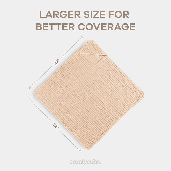 dimension image slide 12 of 13, Hooded Baby Towel, 6 Layer 100% Muslin Cotton by Comfy Cubs