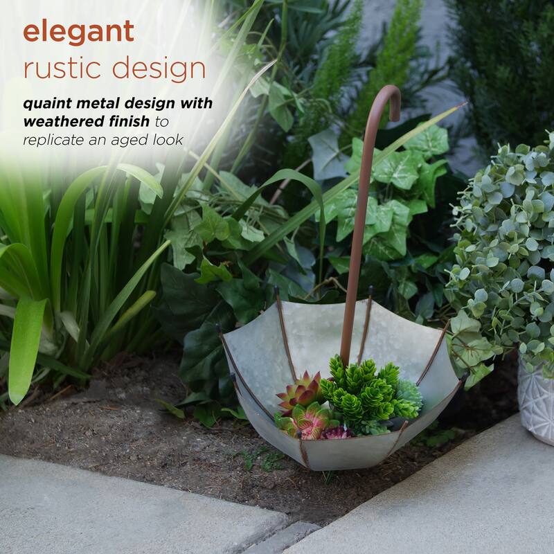 Alpine Corporation 19" Tall Outdoor Rustic Upside Down Umbrella Garden Stake and Planter