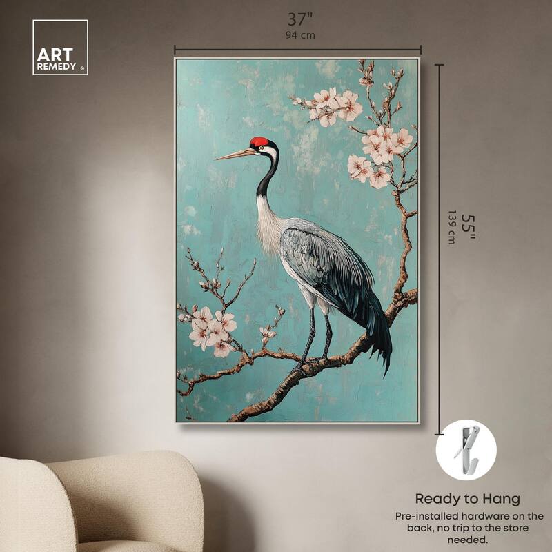 Crane in Blossom Canvas by Art Remedy