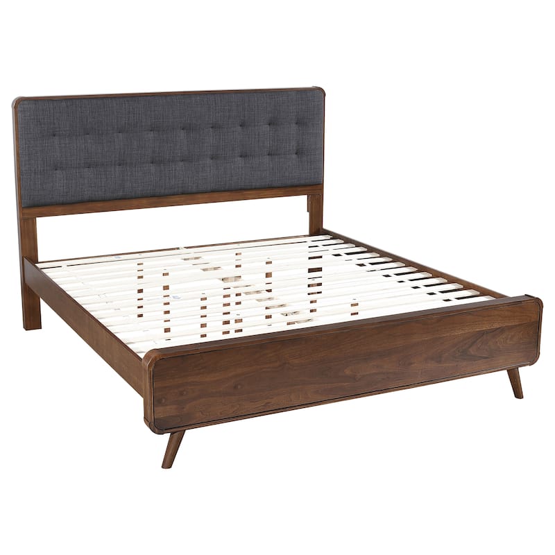Dark Walnut Eastern King Platform Bed with Tufted Upholstery and Storage Drawers