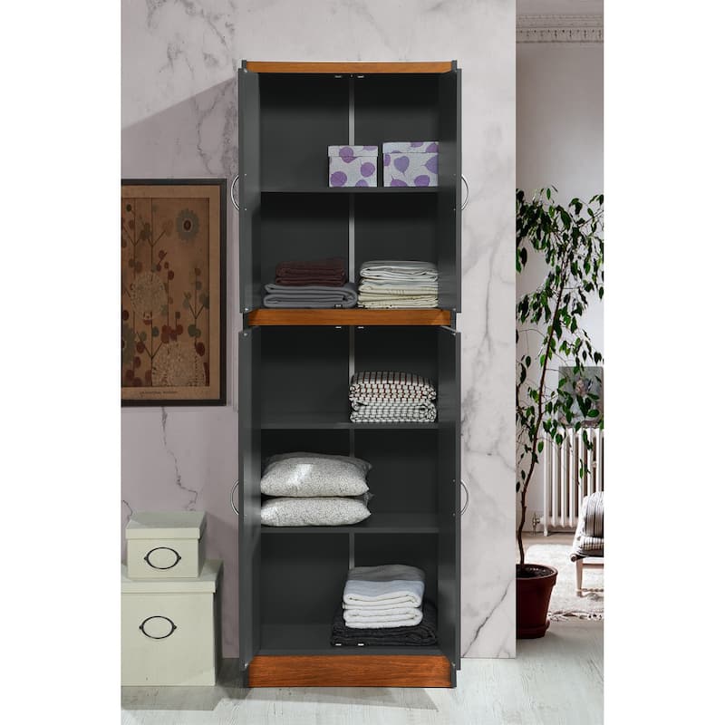 Hodedah HI224 Dining Room Storage 4 Door Kitchen Pantry China Cabinet, Grey Oak - 86