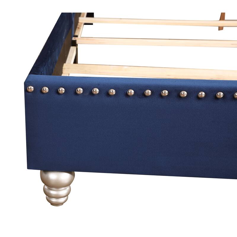 Transitional Navy Blue Upholstered Full Bed