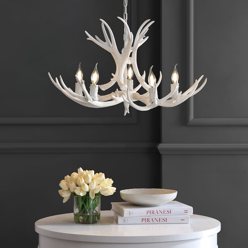 Apollo Adjustable Resin Antler 5-Light LED Chandelier, by JONATHAN Y - 30"