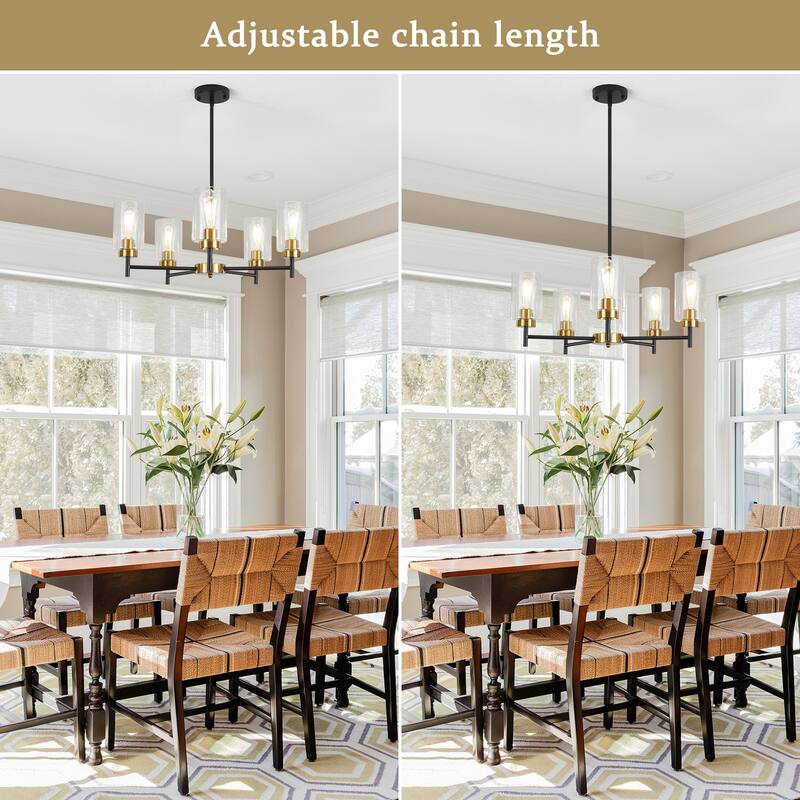 5-Light 5.9"H x 24.3"W Farmhouse Chandelier for Living Room Bedroom