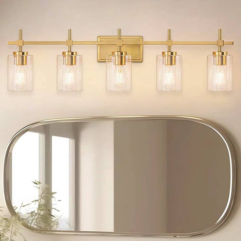 Jasper Gold Clear Glass 5-Light Bathroom Vanity Light