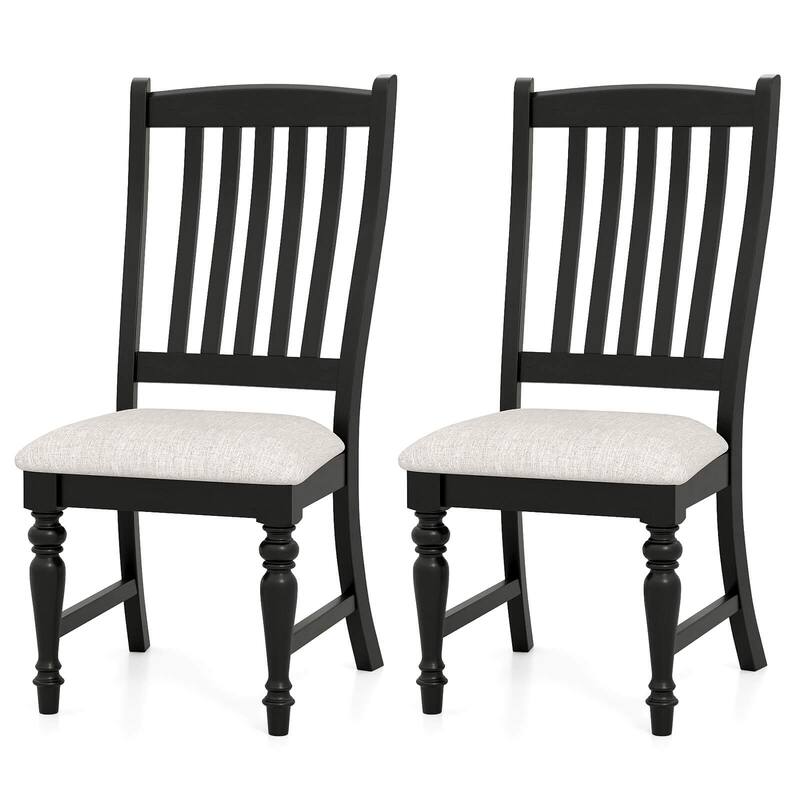 Costway Set of 2/4 Dining Chairs with Solid Wood Legs & Padded Seat - See Details - Black-2 PCS