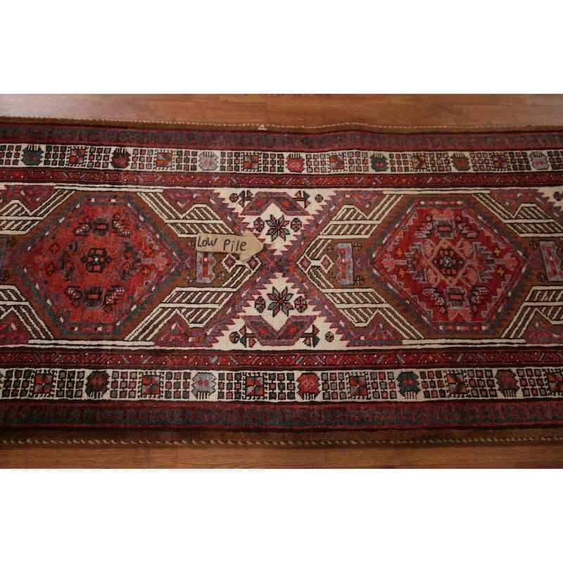 Ardebil Persian Vintage Runner Rug Hallway Handmade Wool Carpet - 3'2"x 11'5"