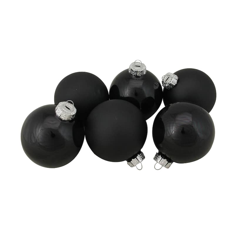2-Finish Christmas Ball Glass Ornaments - 3.25" (80mm) - Black - 6ct