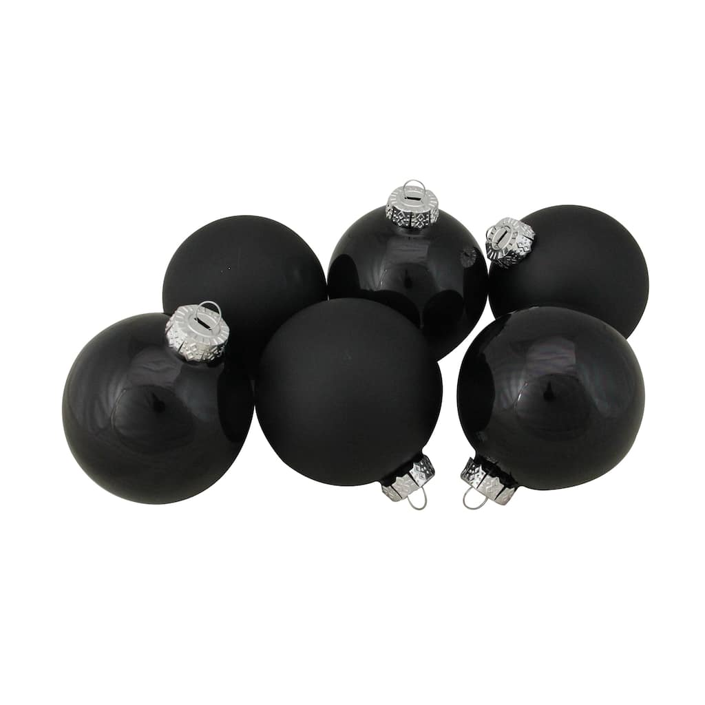 2-Finish Christmas Ball Glass Ornaments - 3.25" (80mm) - Black - 6ct