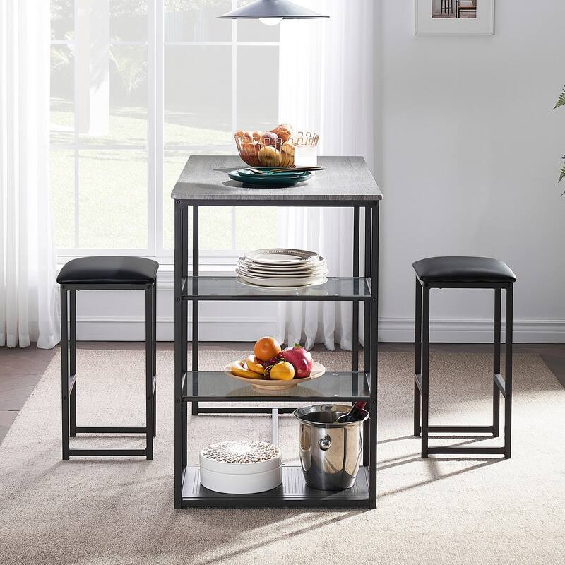 VECELO 3-Piece Dining Table Set for 2, Small Space Kitchen Table & Chairs Set with 2 Stools, Counter Height for Kitchen