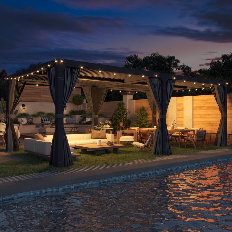 EROMMY Outdoor Louvered Pergola Gazebo with Adjustable Aluminum Rainproof Roof