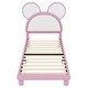 preview thumbnail 23 of 24, Upholstered Bed Frame with Cartoon Ears Shaped Headboard and LED Light Underneath, Twin/Full Size Platform Bed with Support Legs