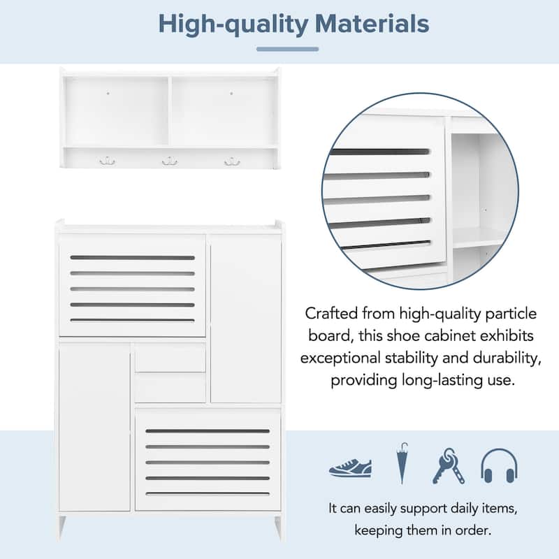 Shoe Storage Cabinet with Wall Cabinet, Breathable Flip Drawer Shoe Rack, Space-Saving Shoe Organizer Cabinet for Entryway