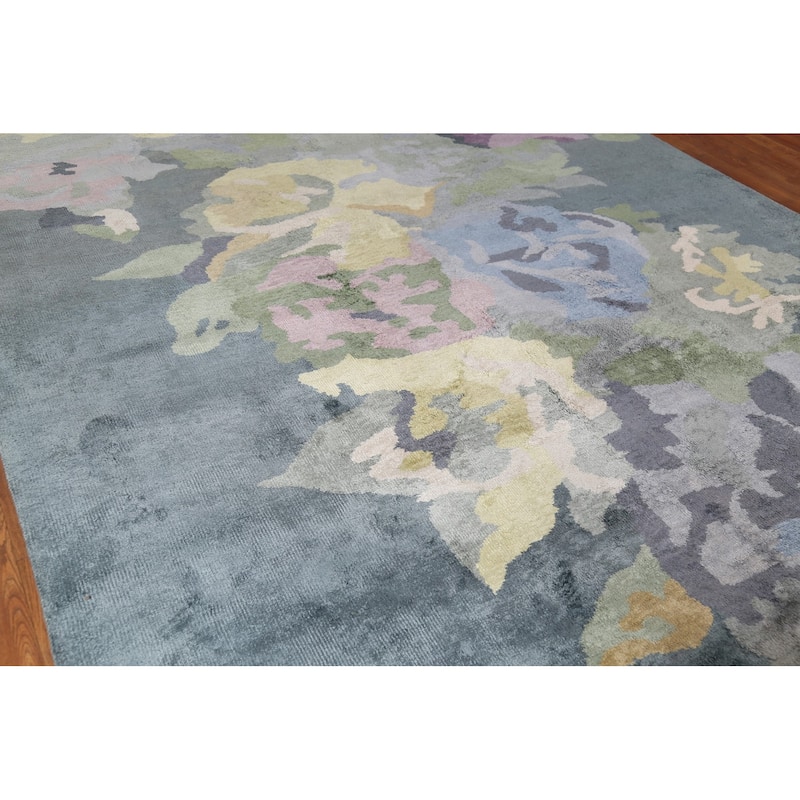 Abstract Indian Area Rug Handmade Contemporary Wool & Silk Carpet - 8'2"x 11'3"