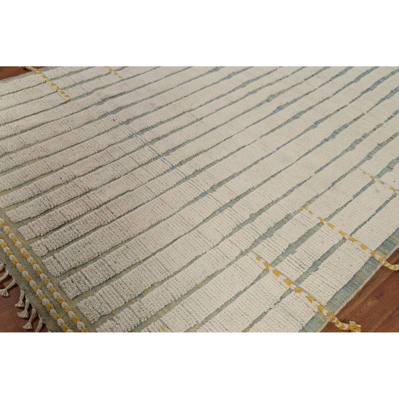 Ivory Striped Moroccan Area Rug Handmade Wool Carpet - 6'2"x 10'4"
