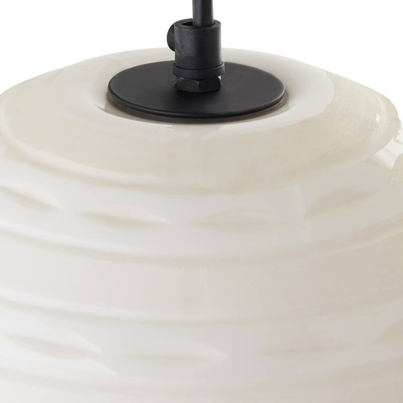 Hayley River of Goods Black Metal and White Blown Glass 9.5-Inch Pendant Light with Adjustable Hanging Cord - 9.5" x 9.5" x 64"