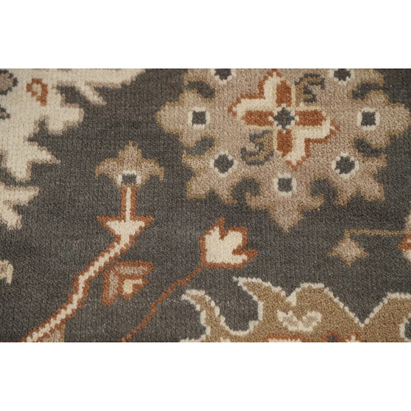 Dark Gray Floral Oushak Indian Area Rug Handmade Wool Carpet - 7'11" x 10'0"