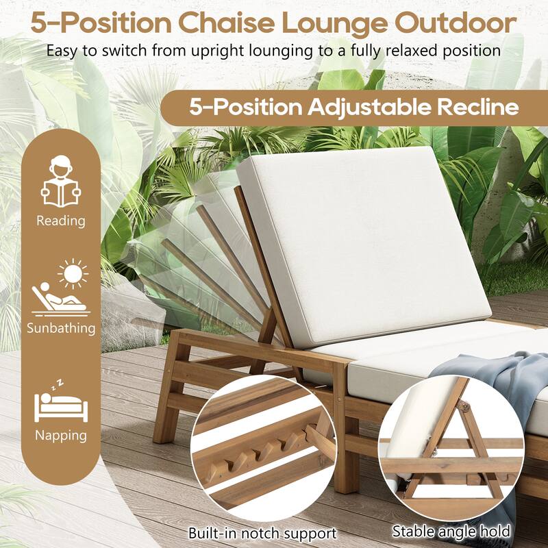 5-Position Adjustable Outdoor Chaise Lounge with Plush Cushions by Leisure Zone