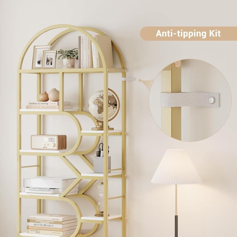 82" 6 Tier Tall Bookshelf, Display Rack with Arched Design - N/A