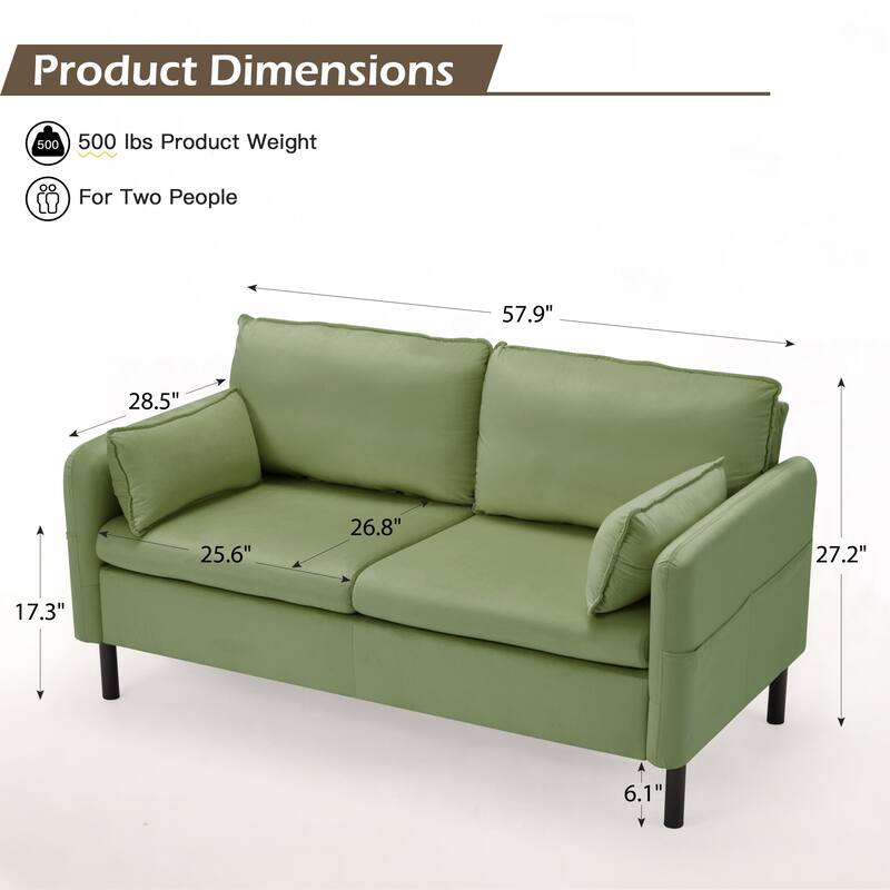 Modern double sofa for small spaces with storage, 2 soft cushions