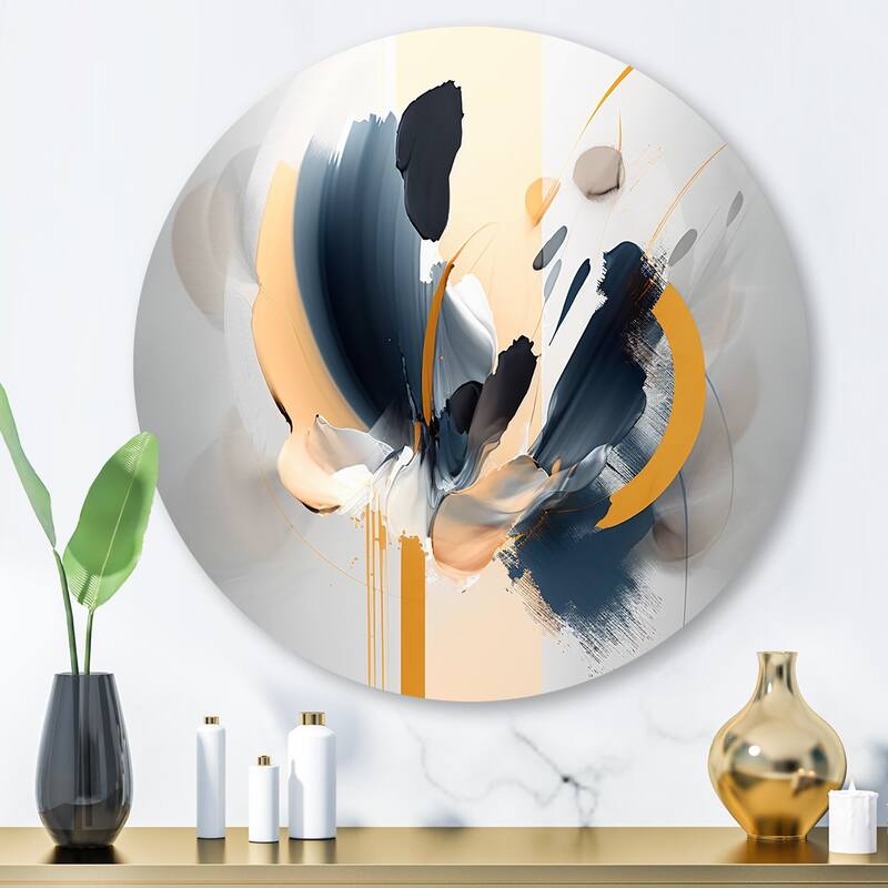 Designart "Abstract Flower Painting" Abstract Metal Round Wall Art - 29x29 - Disc of 29 Inch