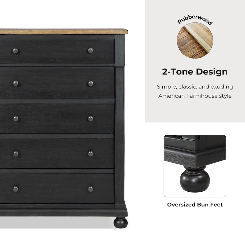 Furniture of America Lucan Farmhouse Black Solid Wood 5-Drawer Storage Chest