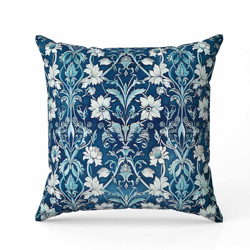 Oceanic Bloom Indoor/Outdoor Reversible Throw Pillow Blue