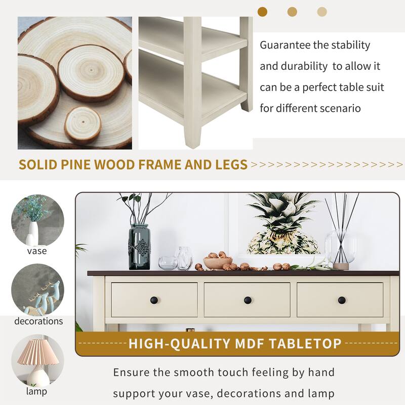 50" Solid Wood Console Table Mid-Century Side Table Entryway Table